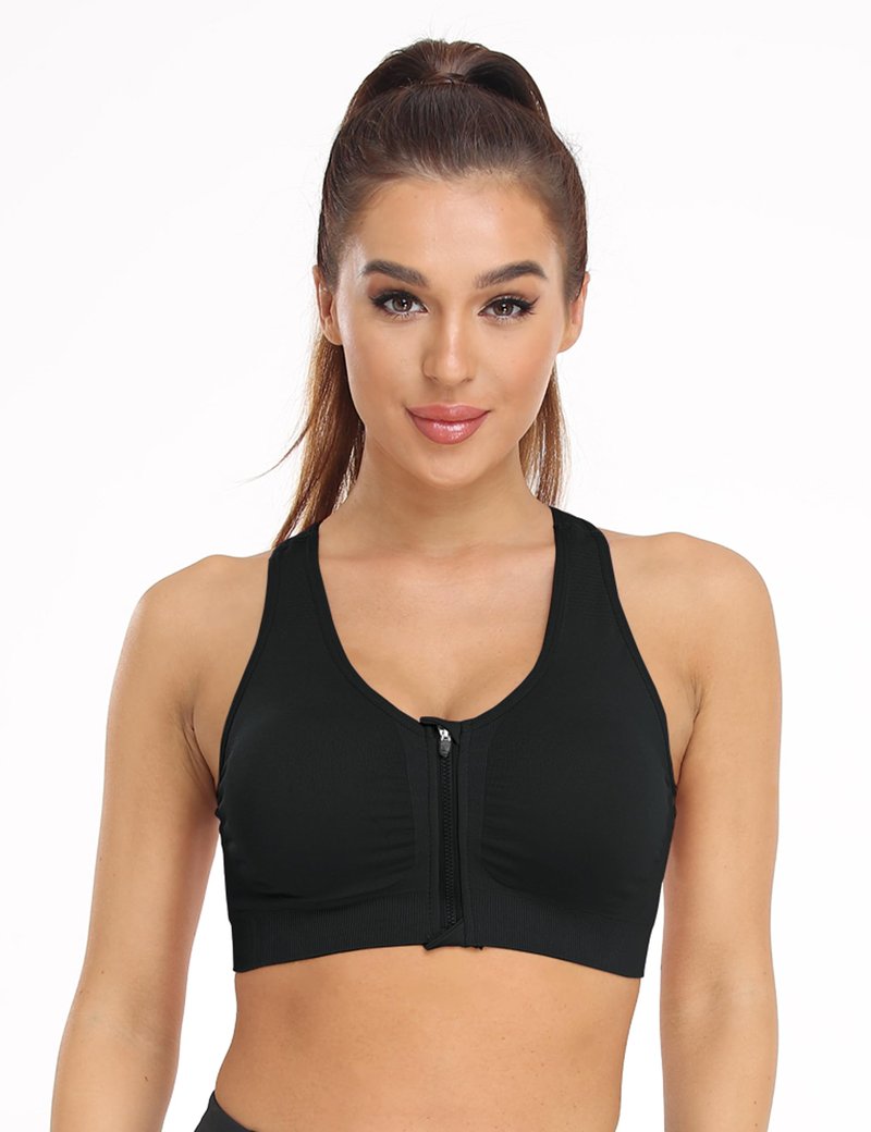 Women's Zip Front Sports Bra Wireless Post-Surgery Bra Active Yoga Sports Bras