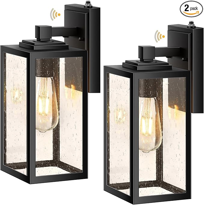 VIANIS Large 2 Pack Outdoor Wall Lights, Dusk to Dawn Black Exterior Garage Lighting Fixture Wall Mount Sconces, Modern Front Porch Lanterns Outside Lights for House, Waterproof Coach Lights Outdoor