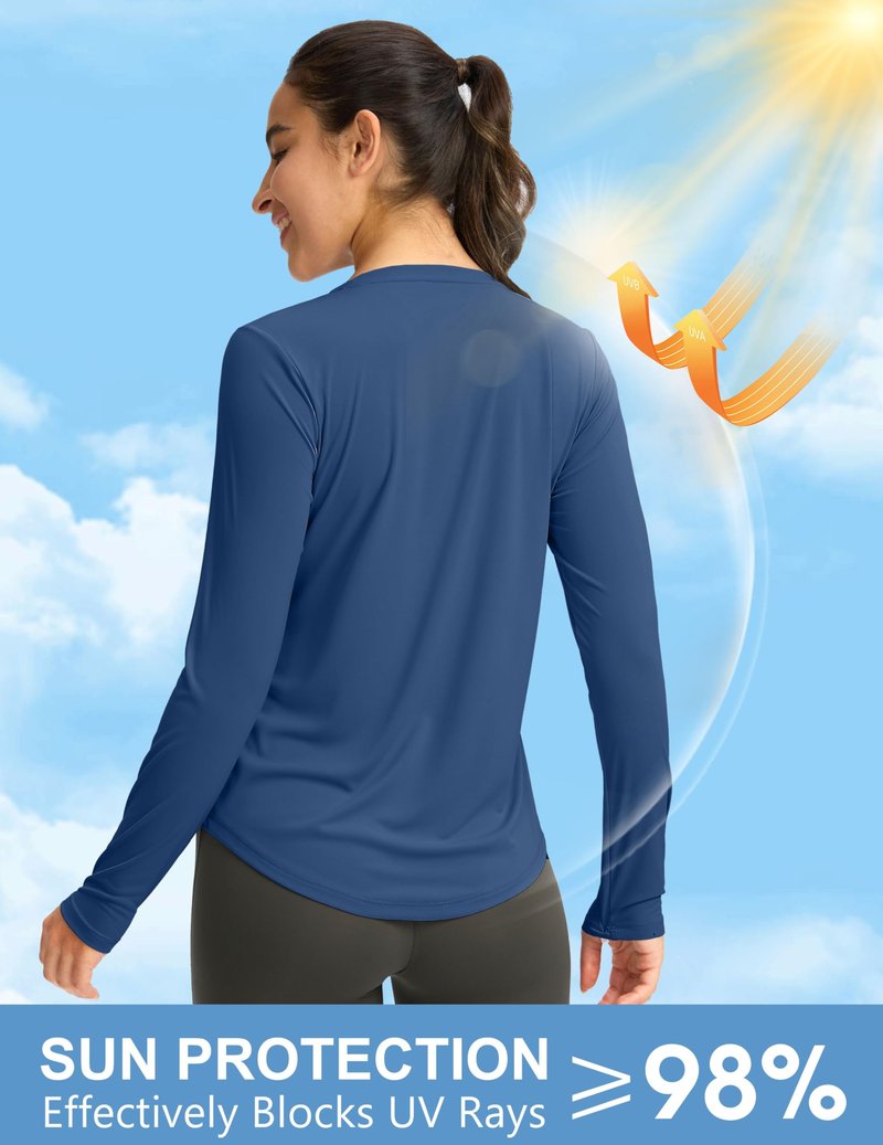 Women's UPF 50+ Sun Shirt Long Sleeve UV Shirts Rash Guard Lightweight Quick Dry Workout Hiking Tops for Women(Dark Blue,L)