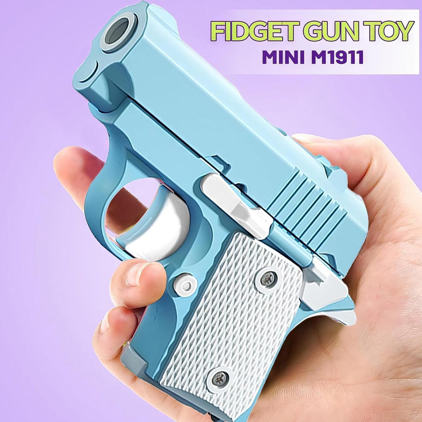 Hikewintoy Cool Fidget 1911 Toy Gun, 2 Pack 3D Printed Mini Stress Relief Toys, Fidget Toys Suitable for Relieving ADHD & Anxiety Relief, for Adults and Kids (Pink Blue)