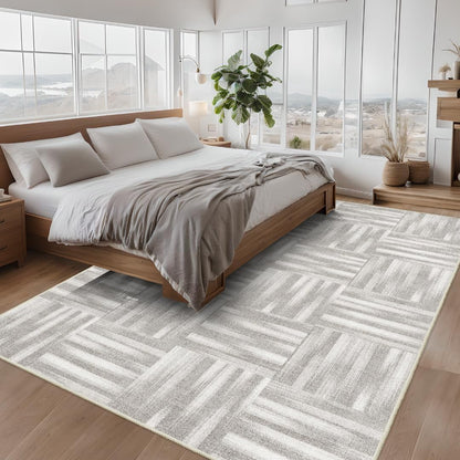 GEMBED Modern Area Rug - 5'x7' Machine Washable Rug for Bedroom Living Room, Soft Non Slip Non Shedding, Geometric Style Rugs for Home Decor, Nursery, Playroom, Teen Dorm, Grey
