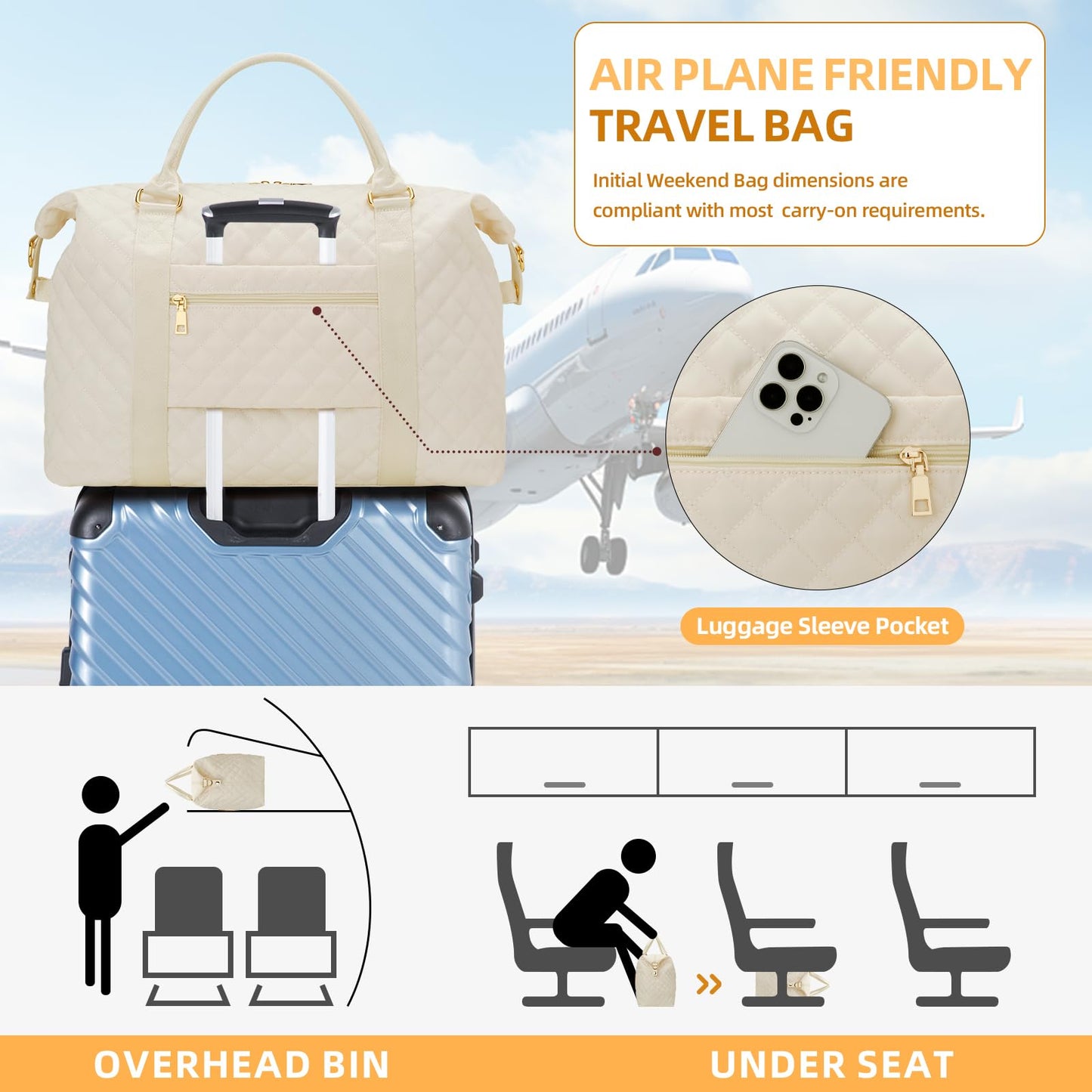 Gifts for Women, Initial Travel Duffle Bag, Personalized Weekender Overnight Bags, Gift for Mom Friend College Girl Graduation Teacher（Beige,A)