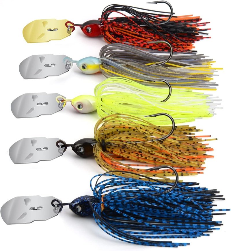MadBite Bladed Jig Fishing Lures - Multi-Color Kits with Vibrating Action & Sharp Hooks | 3/8 oz & 1/2 oz Sizes, Includes Storage Box