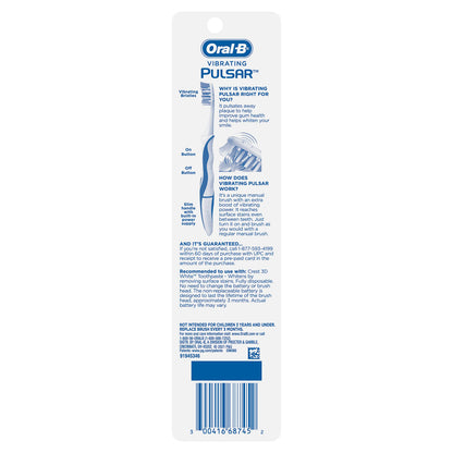 Oral-B 3D White Pulsar, Battery Electric Toothbrush, 1 Count Medium Toothbrush Pack, removes Stains, whitens Teeth, Travel Essentials Tooth Brush