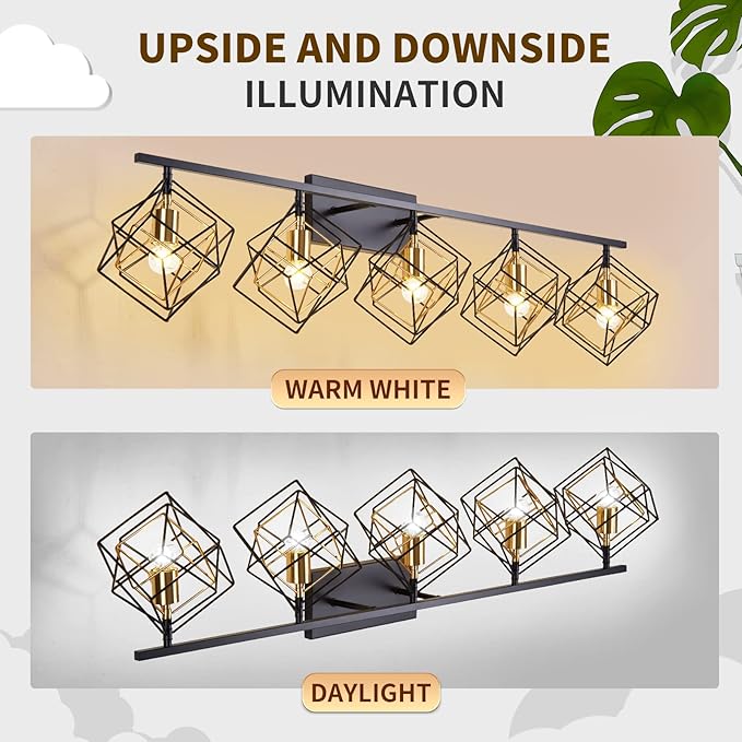 Bathroom Vanity Light with 5 Bulbs Bathroom Light Fixtures Over Mirror with Rotatable 5 Cube Shades Modern Wall Mounted Matte Black