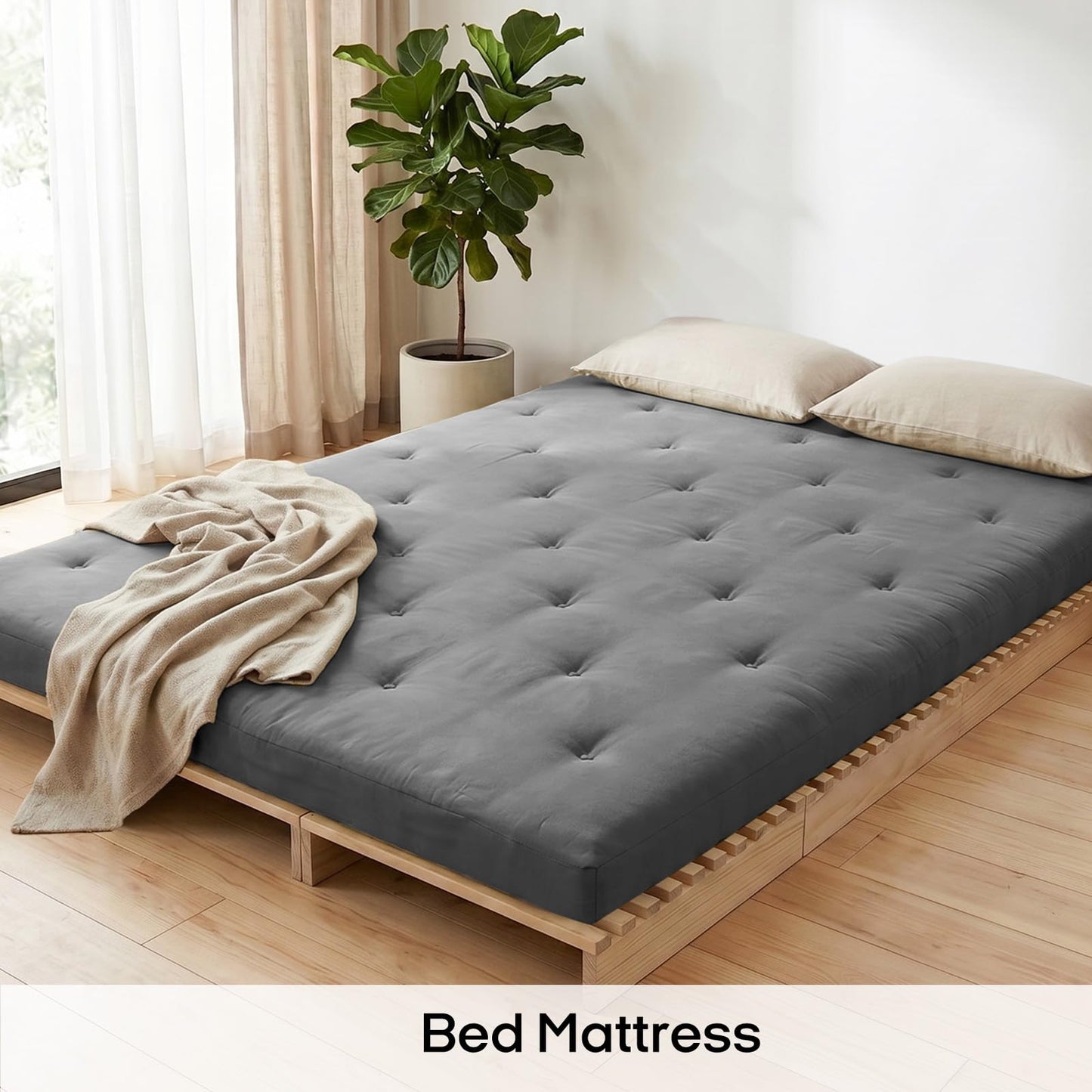 ZonLi Japanese Floor Futon Mattress Twin Size 75"x 39", 100% Cotton Cover 4'' Thicken Tatami Mattress, Foldable Sleeping Pad, Portable Dormitory Tatami Mat (Grey)