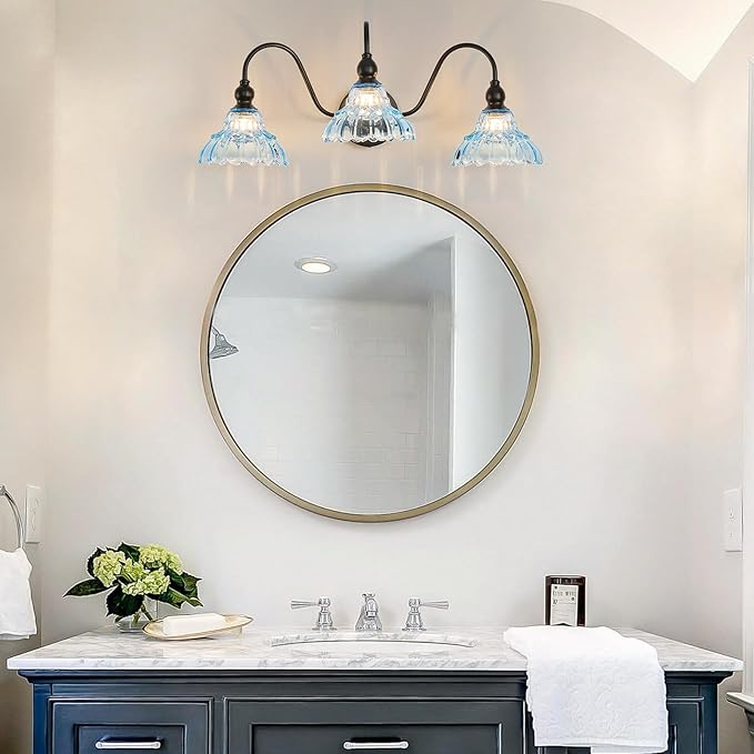 Vintage Bathroom Vanity Lights 3-Light Bedroom Vanity Lighting Fixtures Blue Wall Sconces for Mirror Pictures Hallway Dining Room Kitchen
