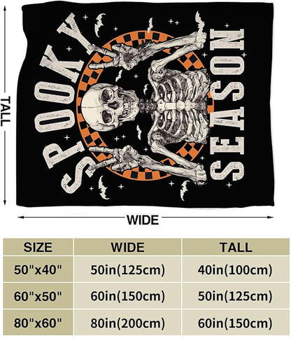 Gothic Skull Halloween Blanket, Skeleton Bones Throw Blanket, Hippie Fuzzy Plush Blankets Ultra Soft for Skull Lover Gift Kids Teens Women Men Girls Boys Stuffed Decor for Bedding Sofas Couch 60"X50"