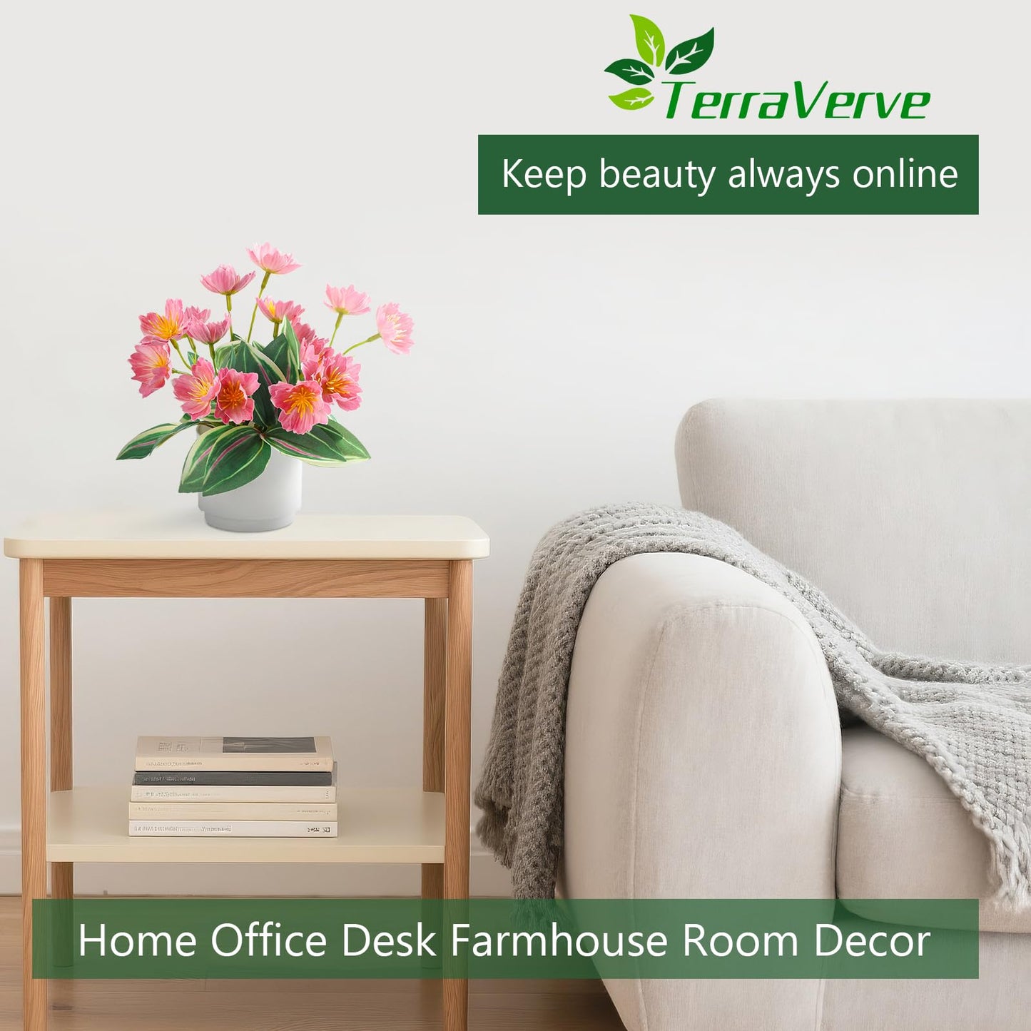 TerraVerve Boho Style 4-Piece Silk Flower Arrangement | Realistic Artificial Plants with Vase | Daisy & Lily Pots | No Maintenance Required