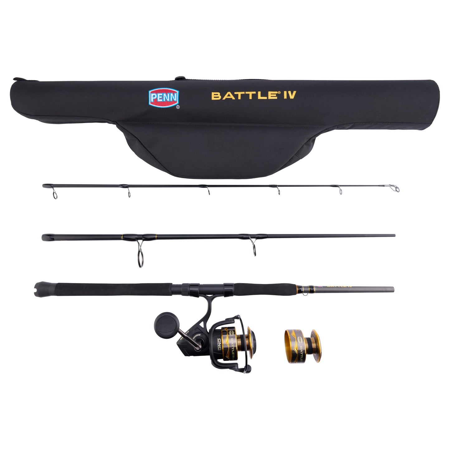 Penn 7' Battle IV Travel Spinning Reel and Fishing Rod Combo Kit, 6000 Reel, CNC Gear Technology, Full Metal Body and Sideplate, HT-100 Drag System, Includes Soft Travel Case and Spare Spool