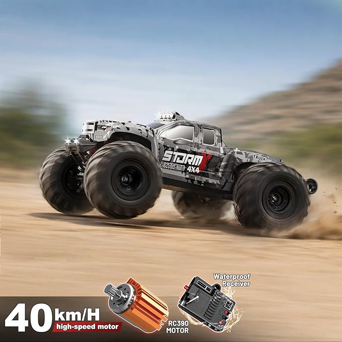 RC Cars 1:14 4WD Off-Road RC Monster Truck High Speed 40 km/h 4x4 Remote Control Car with 2 Rechargeable 1300mAh Batteries and 2 Sets of Tires for Adults &amp Boys