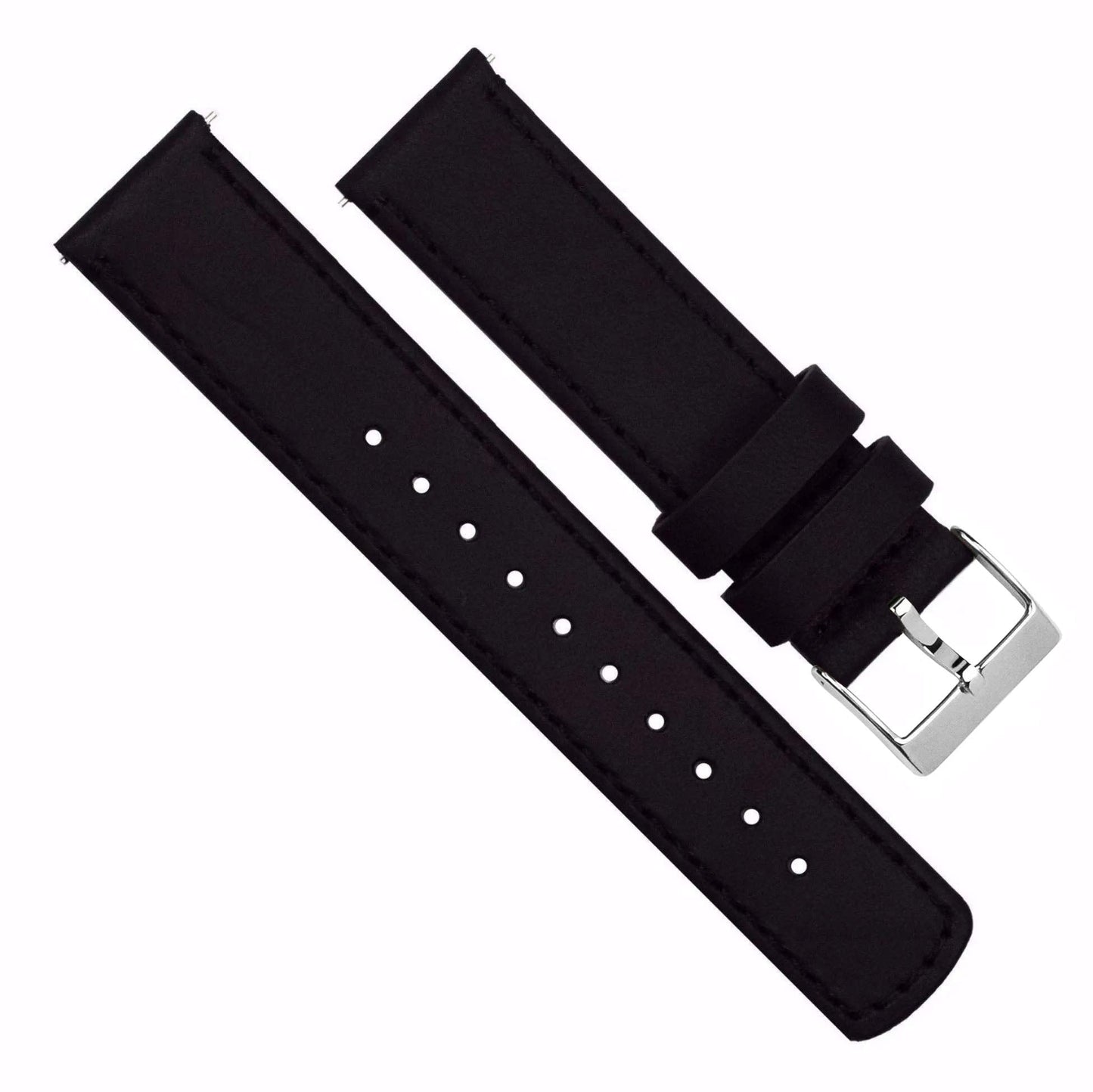 BARTON WATCH BANDS Quick Release Top Grain Leather Watch Band Strap, Black Leather/Black Stitching, 16mm