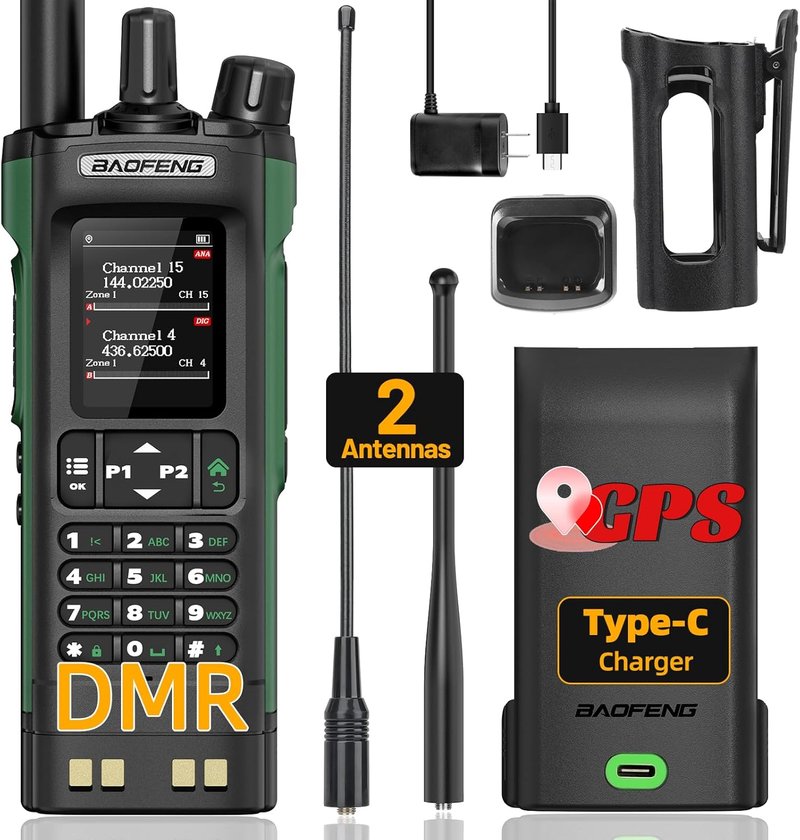 BAOFENG DM32 DMR Radio | Handheld Walkie Talkie with GPS & NOAA Weather | Long Range, 2500mAh Battery, USB-C Charging
