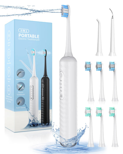 Electric Toothbrush with Water flosser, 3 in 1 Teeth Cleaning Kit with 7 Modes, Electric Toothbrush and flosser Combofor Adults, Water Flosser Portable for Travel and Home (Black)