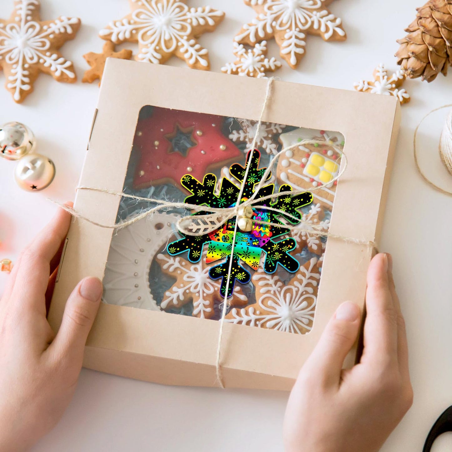Hollowfly 80 Pcs Snowflake Scratch Cards Winter Scratch Ornaments for Kids Rainbow Winter Crafts Party Supplies for Xmas Gift Home Classroom DIY Activities