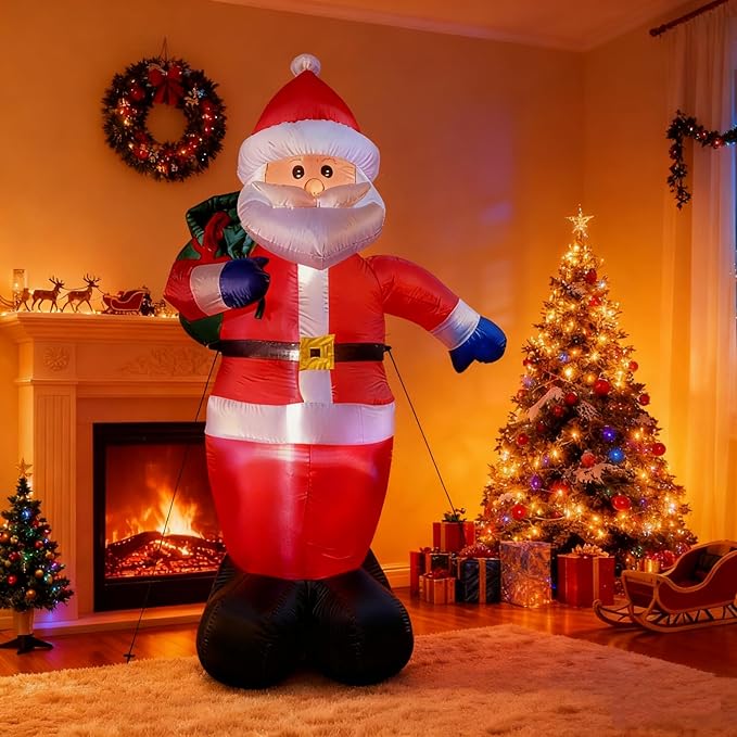 8FT Christmas Inflatable Santa Claus Outdoor Decorations, Inflatable Santa with Gift Bag Built-in LED Lights, Blow Up Yard Decorations for Holiday Xmas Party Indoor Garden Lawn