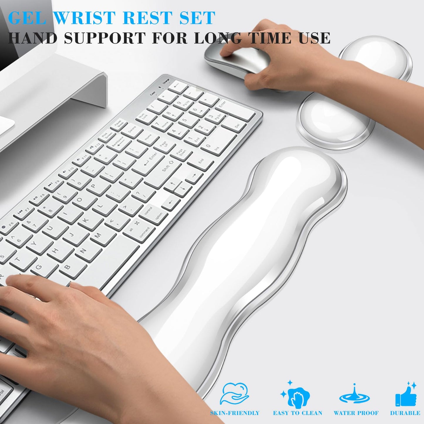 ABRONDA Gel Wrist Rest for Keyboard and Mouse, Wrist Rest for Keyboard, Mouse Wrist Support, Pain Relief, Cool Touch, Non-Skid, Keyboard and Mouse Wrist pad Set