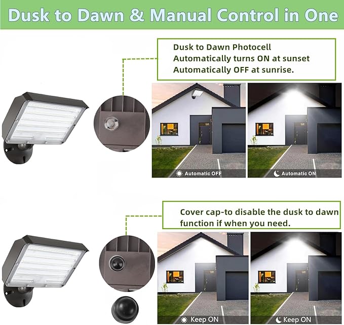 2Pack Dusk to Dawn Outdoor 100W LED Flood Light with Knuckle (Plate Included), 14000LM 1000W Equiv., 100-277V 5000K, ETL Commercial Waterproof LED Floodlight Fixture, Security Lighting for Parking Lot