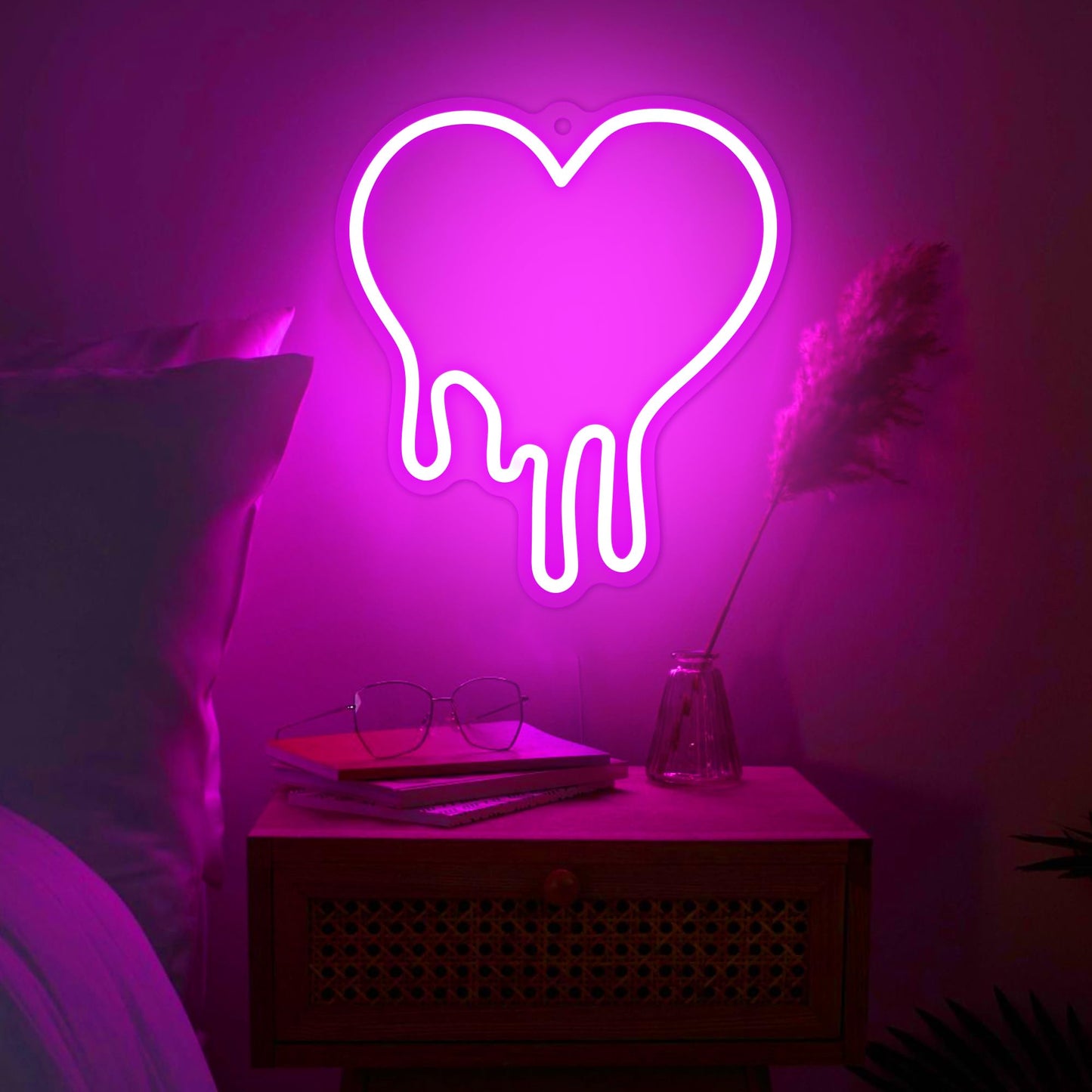 Heart Pink Neon Sign, Attivolife Acrylic LED Light with Dimmable USB Powered, Romantic Love Hanging Wall Table Art Home Bedroom Decor for Girl Woman Wedding Party Dorm Valentine's Day Birthday Gifts