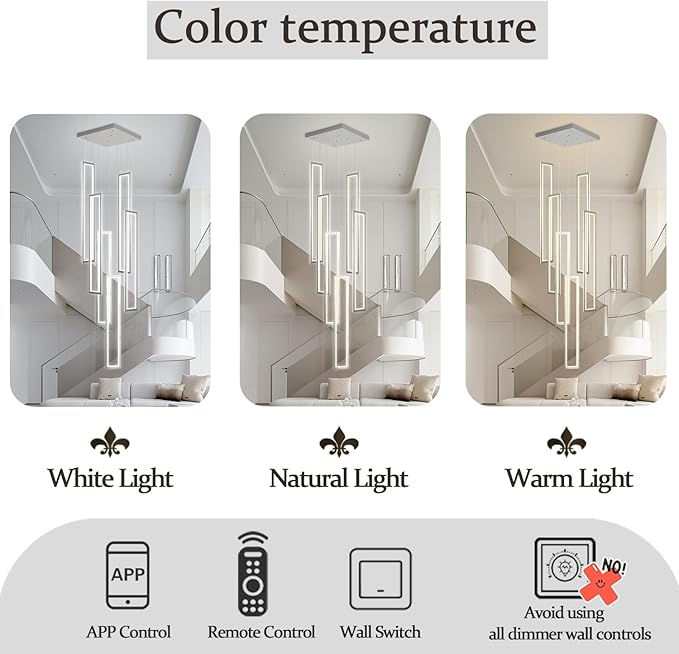 Flashing God Modern Chandelier,6 Ring Led Foyer Chandeliers,Larger High Ceiling Chandelier for Living Room,Rectangle Chandeliers for Entryway Staircase LED Dimming 2700k-6000k