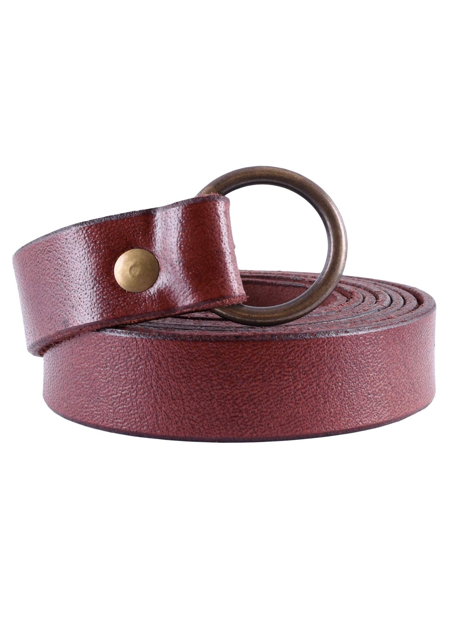 Battle-Merchant Medieval Leather Long Belt with Brass Ring – Long Viking Renaissance LARP Belt in (Red, 75)