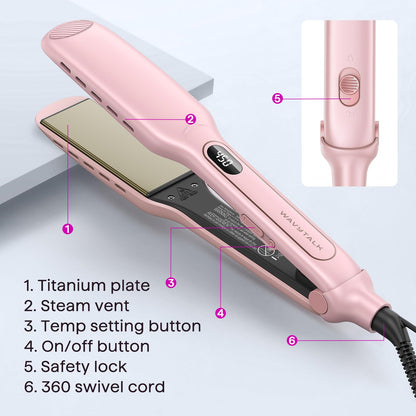 Wavytalk Wet to Straight Hair Straightener, Titanium 1.75 Inch Vent Sesh Wide Flat Iron, Straightener for Damp or Dry Hair with Dual Voltage Leave Silky & Smooth, Black