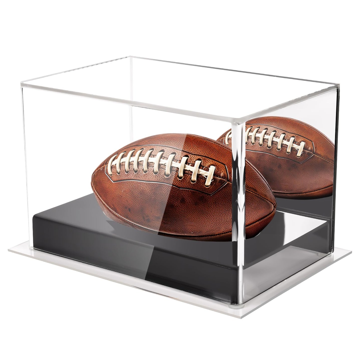 AZM Displays Mini Football Display Case – Clear Acrylic Box with Black Base & Mirror Back | No Assembly Required | Protective Showcase for Autographed & Collectible Mini Footballs