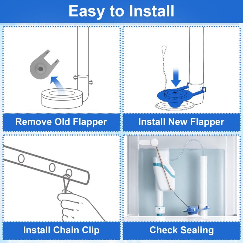 2-Inch Toilet Flapper Replacement Kit Compatible with Most Kohler, American Standard, TOTO & Standard 2″ Flush Valves, High Performance Rubber with Stainless Steel Chain, Easy Install (2 Pack, Blue)