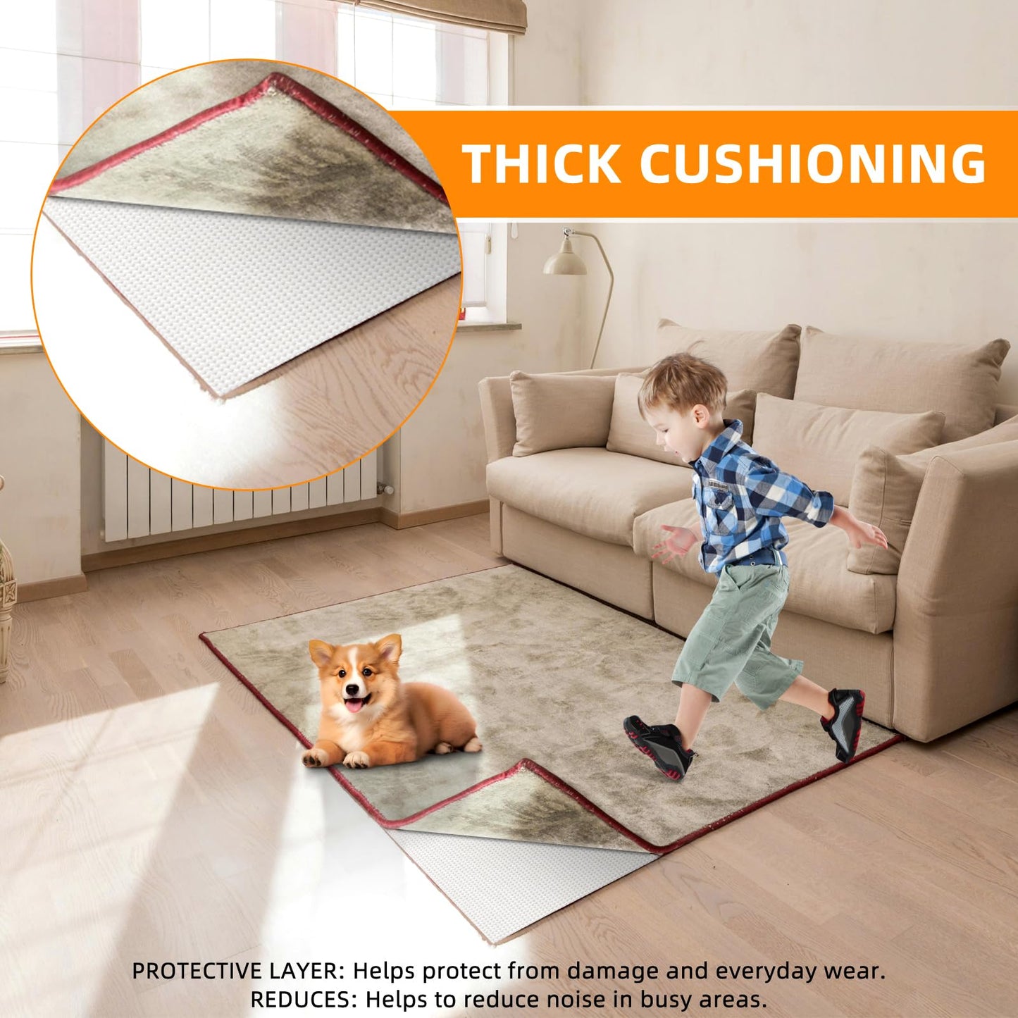 Hagzojler Non Slip Rug Pads Premium PVC Prevents Carpet Slippage Large Size Rug pad Easy Cut-to-Size Perfectly Fits Wood Floors Ceramic Tiles and Smooth Surfaces (4'×6')