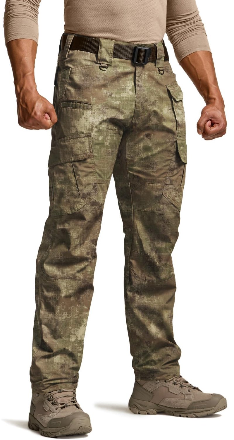 CQR Men's Tactical Pants, Water Resistant Ripstop Cargo Pants, Lightweight EDC Work Hiking Pants, Outdoor Apparel, Duratex Mag Pocket Print Fractal Camo, 36W x 36L