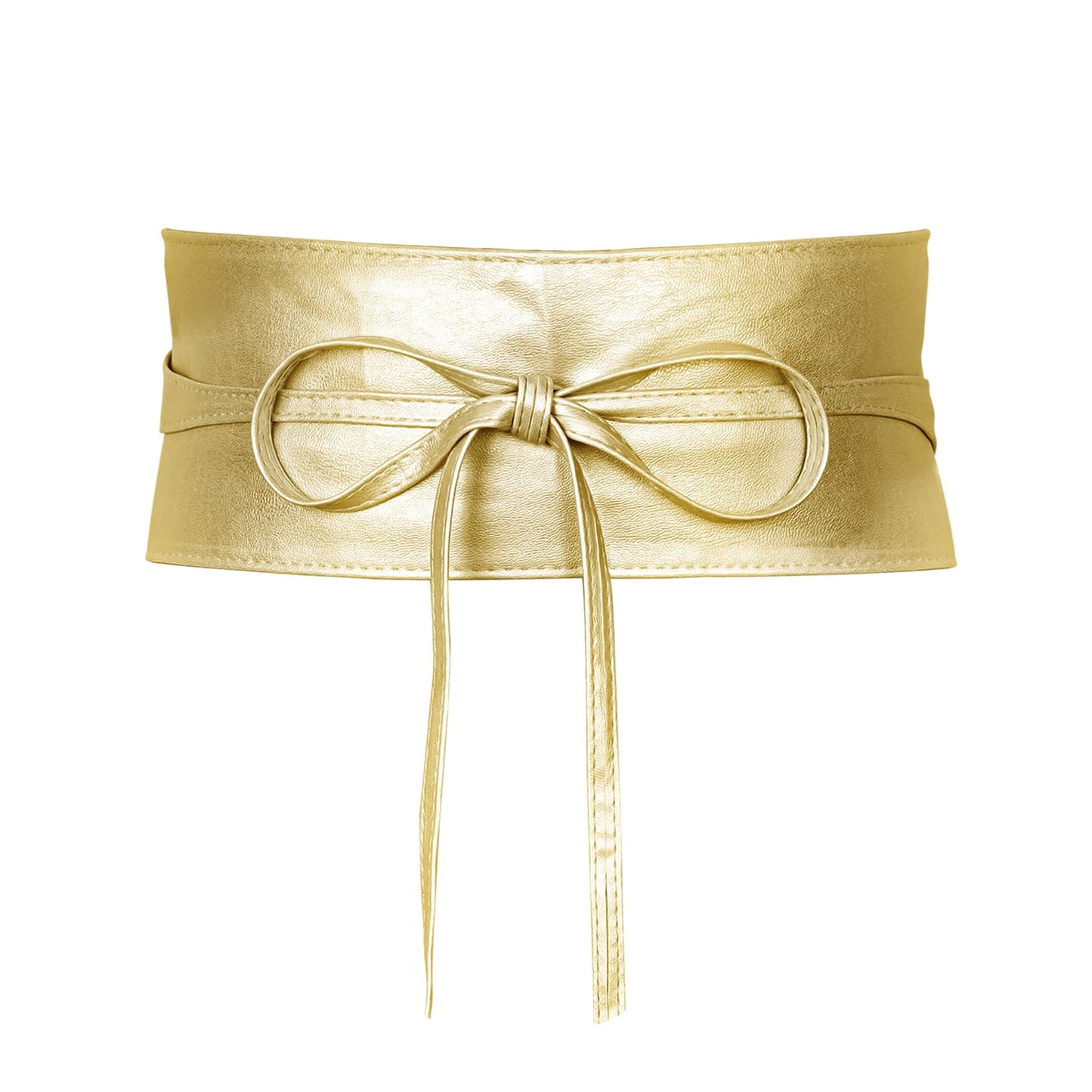 JAZTAKU Womens Soft Faux Leather Belt Gold Waist Belt Self Tie Wrap Around Obi Waist Band Cinch Belt