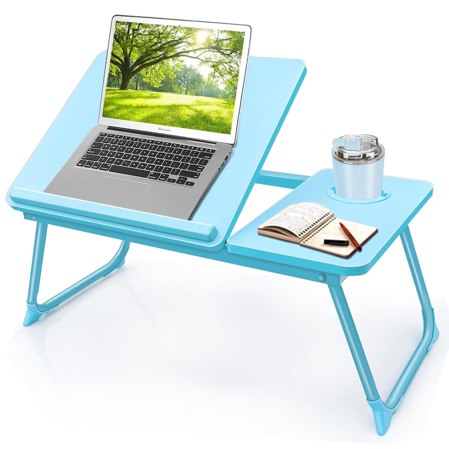 Laptop Desk for Bed Couch,Lap Desk for Laptop,Portable Laptop Stand for Desk,Small Adjustable Laptop Desk,Foldable Bed Table for Laptops and Writing, Bed Tray Table with Cup Holder(Blue)