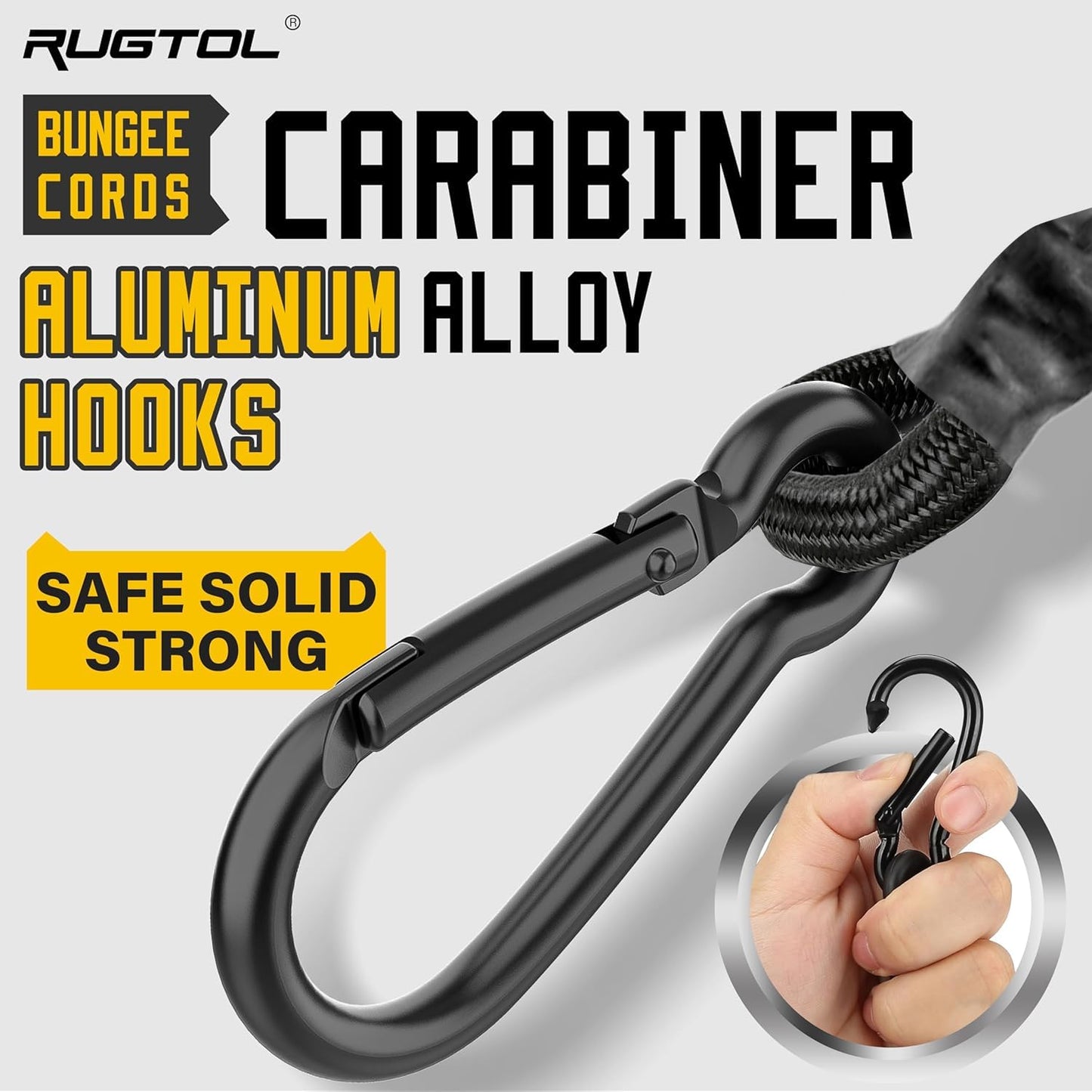 Bungee Cords with Carabiner, 12 Inch Long Heavy Duty Bungee Cords with Carabiner Clip Outdoor, 1/3 Inch Black Extra Strong Elastic Rope with Carabiner Hooks for Camping, Tarps, Bike Rack, Tent, 4 Pack