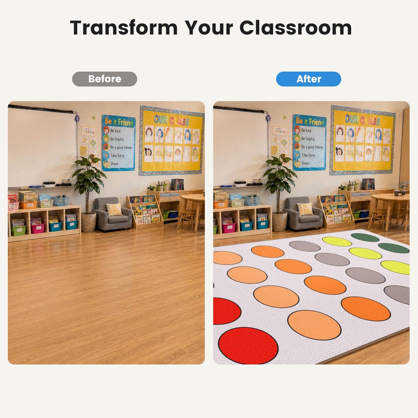 ABCarpet Extra Large Classroom Rug, 10'6" x 13'1" Durable Boho Classroom Carpet, Non-Slip Preschool Rug with 30 Seating Squares for Reading Area, Circle Time, Kids Playroom, Teacher Use