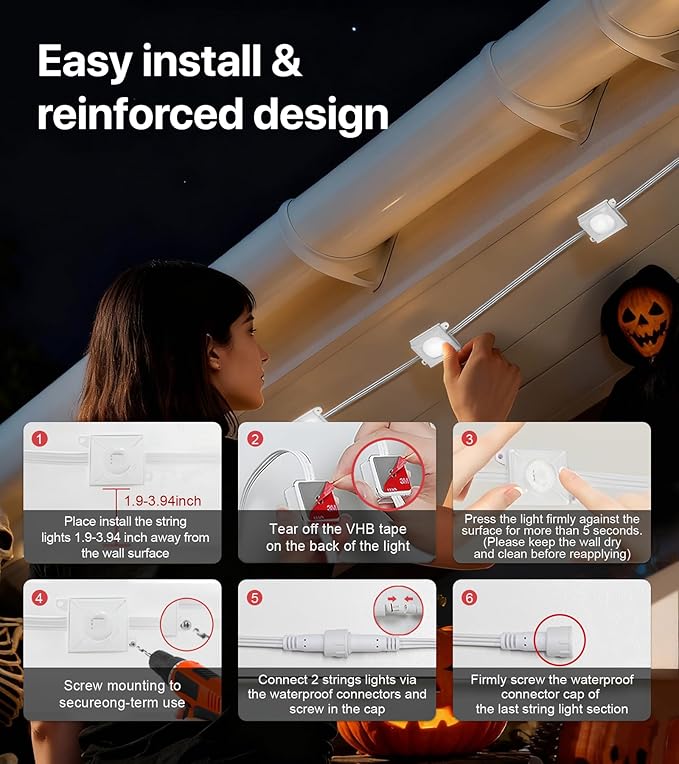 Permanent Outdoor Lights,150FT RGB+IC LED Lights with Smart APP & Remote Control, 72 Scene Modes, Waterproof IP65 for Holiday,Christmas,Yard Decorations(Extension Cord Not Included)