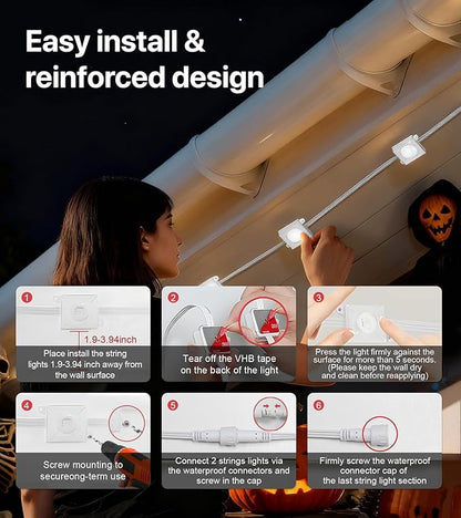 200FT RGB+IC LED Permanent Outdoor Lights, Eave Lights with Smart APP & Remote Control, 72 Scene Modes, Waterproof IP65 for Holiday Christmas Decorations(Extension Cord Not Included)