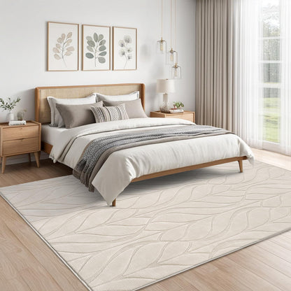SHACOS Soft Area Rug for Living Room 8x10, Washable Non Slip Bedroom Rug Beige, Fluffy Large Rugs Carpet for Floor Living Room Kids Nursery Room, Home Decor Aesthetic - Leaf Pattern Design