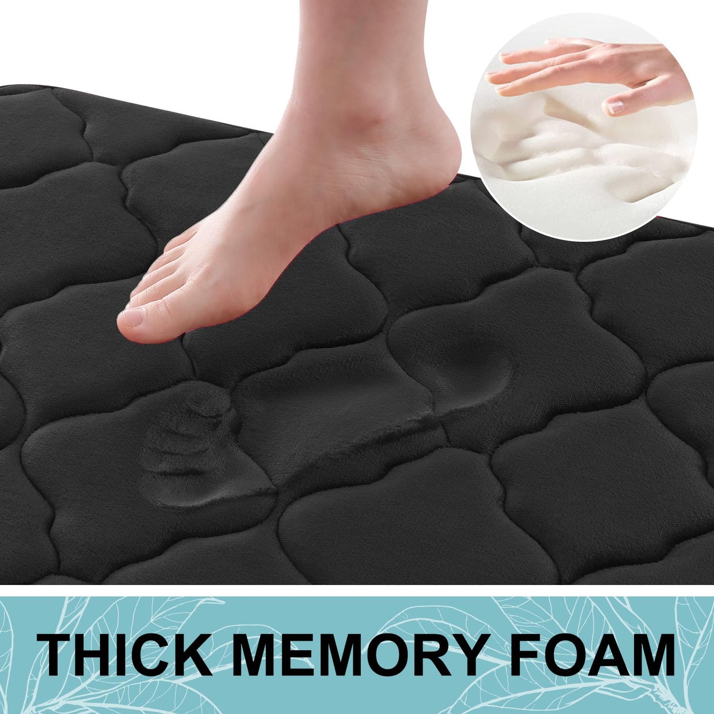 OLANLY Memory Foam Toilet Rugs U-Shaped 24x20, Ultra Soft and Absorbent Bathroom Rugs, Non-Slip, Comfortable, Machine Washable Contour Bath Mat for Toilet Base, Home Decor Accessories, Black