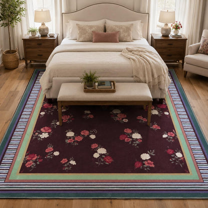 GarveeHome Brown 8x10 Area Rug, Vintage Floral Design, Machine Washable Rug Low Pile, Lightweight Non Slip, Soft Carpet for Living Room Bedroom Dining Room Nursery