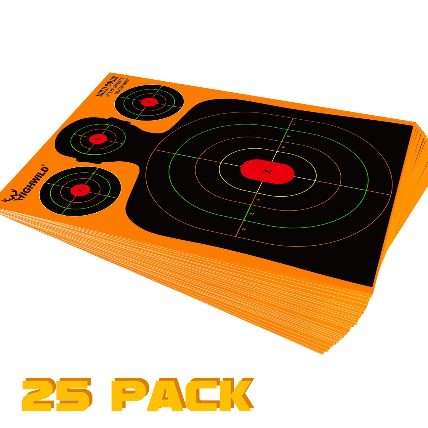 Highwild Silhouette Splatter Paper Targets - Splash Effect of Multiple Colors - 18x24 Inch (25 Pack)