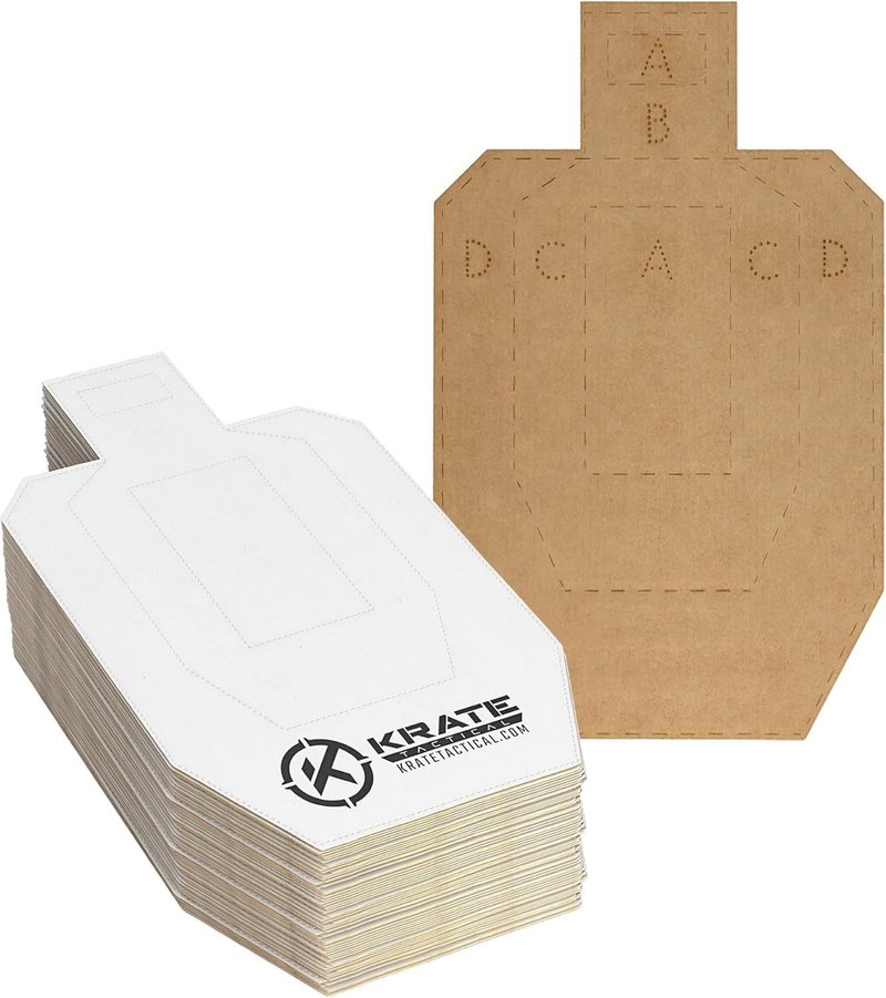 KRATE Tactical Cardboard Targets - Half Size Competition Paper Silhouette Shooting Torso Targets for Shooting Range & Gun Practice w/Rifles, Handguns, Shotguns, Airsoft or BB Guns (60-Pack 15” Torso)