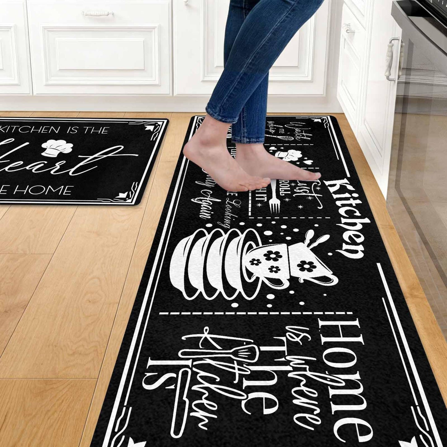 Sepmxagt 2PCS - Baking Coffee Kitchen Mats - Kitchen with Love with Bread & Espresso Machine - Non-Slip Waterproof Floor Rugs - 17"x28"+17"x48" Standing Desk Pad for Coffee Bar