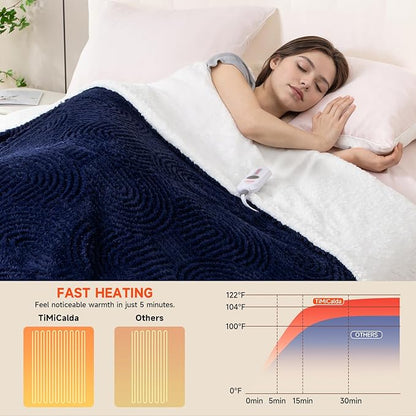 Heated Blanket Twin Size- 62"x84" Cozy Soft Jacquard Heating Blanket with 4 Heat Levels & 4 Hours Auto-Off, Jacquard Fleece, Overheating Protection, Warm Gifts, Navy