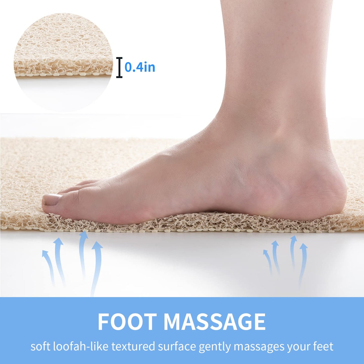 Hargiis Non Slip Bathtub Mat, Foot Scrubber Anti Slip Fast Drying Shower Mat for Tub, Floor,Bathroom, Home, Kitchen, Hotel, Beige, 24x16 Inches