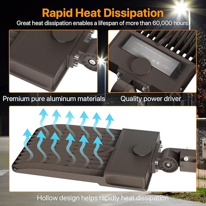 400W LED Parking Lot Light, 60000LM Pole Lights Outdoor with Dusk to Dawn Photocell 5000K IP65 100-277V, 150LM/W Commercial Lights for Stadium, Roadway