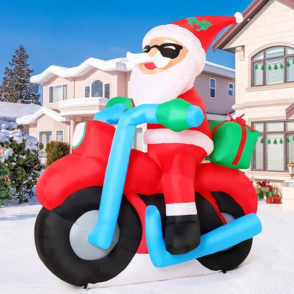 COMIN 6.4FT Christmas Inflatables Outdoor Decorations Inflatable Santa Claus Ride Motorcycle Blow Ups with Built-in LEDs for Yard Party Lawn Decor