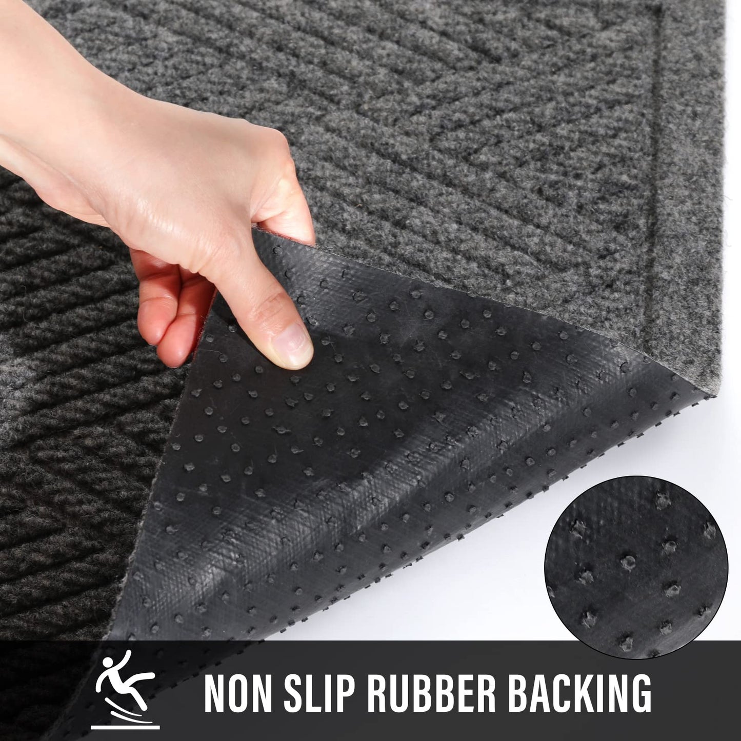 HIYARD Sturdy Front Door Mat, Absorbent Muddy Dirt Resist Welcome Door Mats Outdoor Indoor, Stain and Fade Resistant, Non-Slip Rubber Backing Low Profile Doormat for Entryway, 36×24, Grey