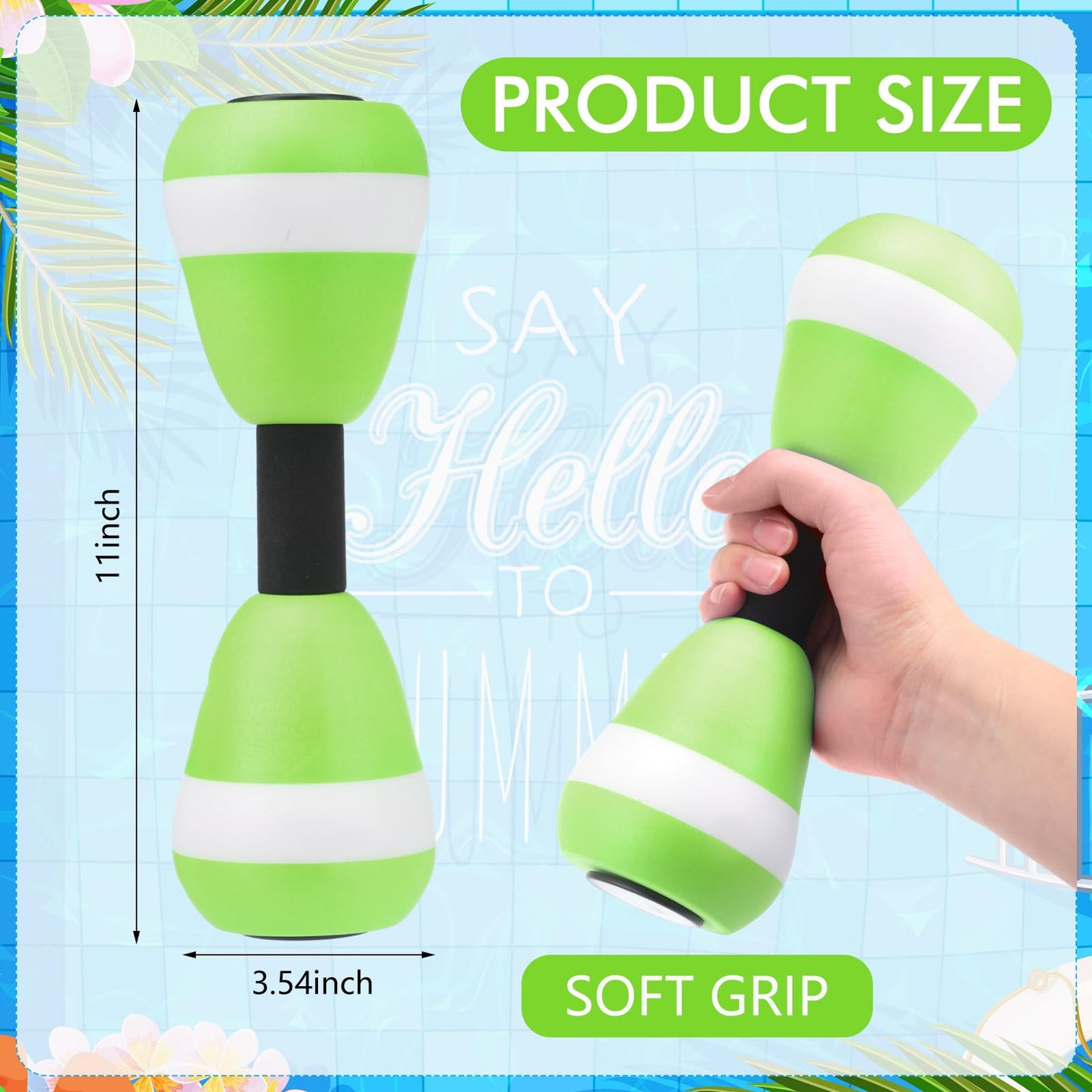Seenelling Water Aerobics Set for Aquatic Exercise 1 Pair Neoprene Swimming Glove 2 Pcs Foam Aquatic Dumbbells Water Weights Equipment Pool Resistance Fitness Equipment for Training Workouts(Green)