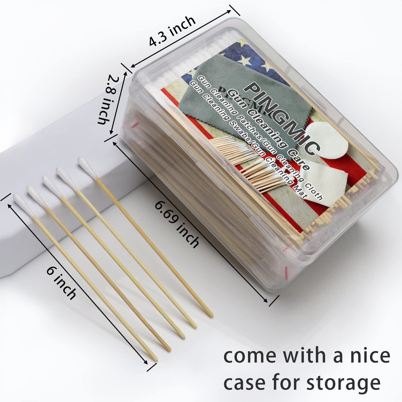 500Ct 6'' Lint Free Long Cotton Swabs - Pure Cotton Tips Gun Cleaning Swabs with Durable Stem, Also fit Makeup, Pet Care, Electronic, Household- Case Package