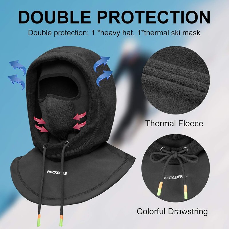 ROCKBROS Ski Balaclava - Thermal Fleece Cold Weather Mask for Men | Winter Protection
